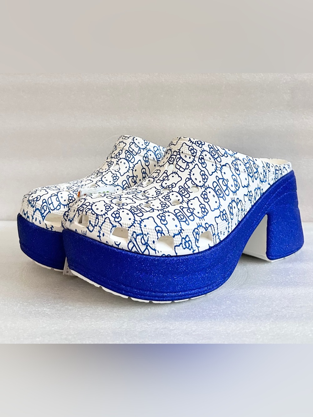 Hello Kitty White & Blue Printed Platform Mules Size 12